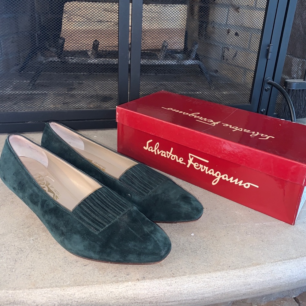 Green Suede Salvatore Ferragamo Flats
